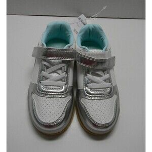 Carter's White Silver Metro Girls Tennis Shoes Hook / Eye Pull-on Light Up NWT